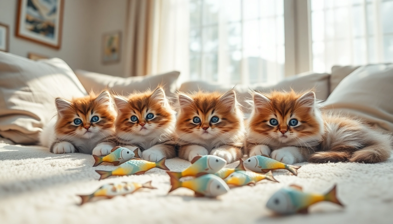 Maine Coon kittens for sale Bay Area playing in a sunny room with soft toys.