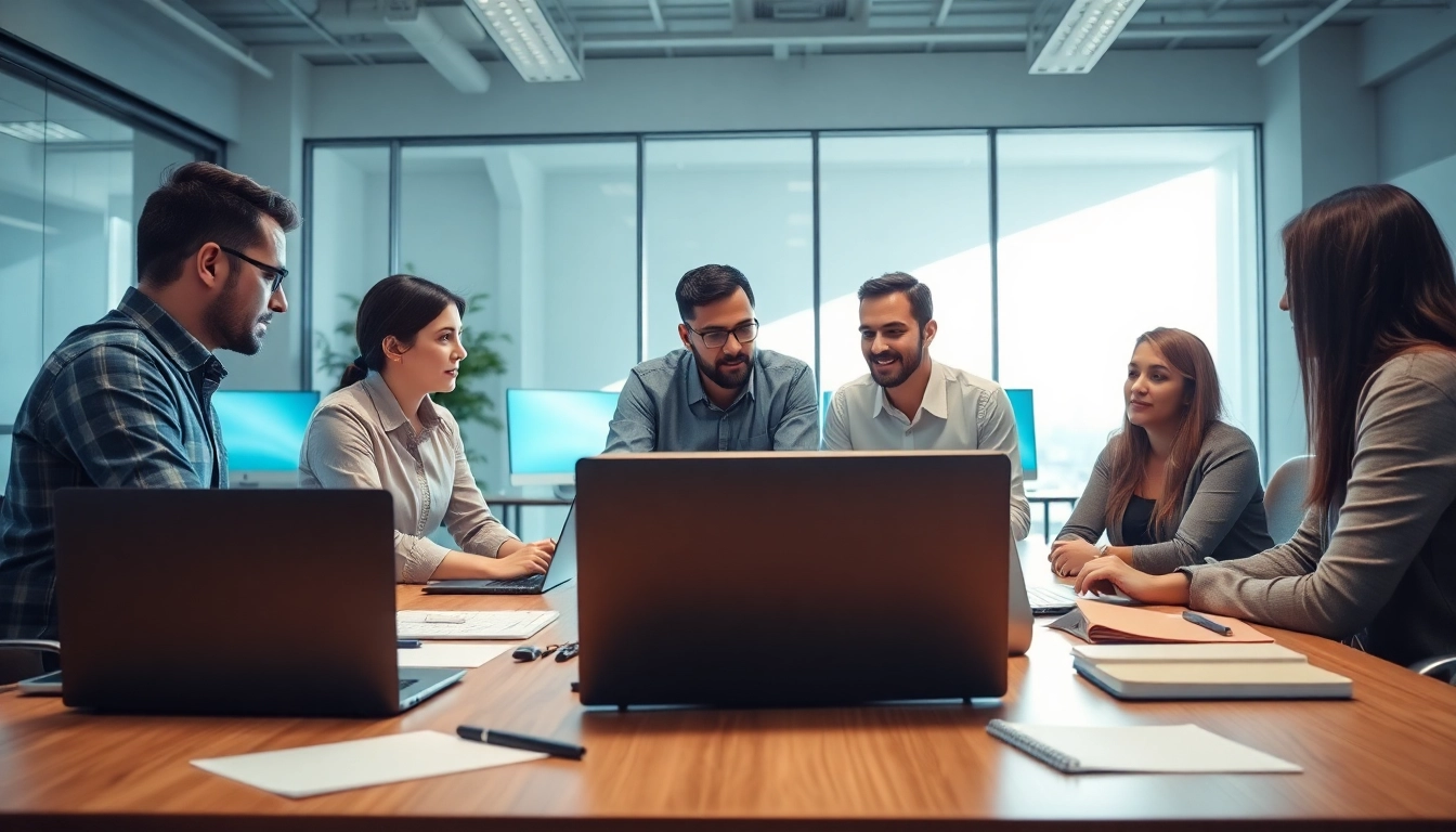 IT support services team strategizing in a modern office environment.