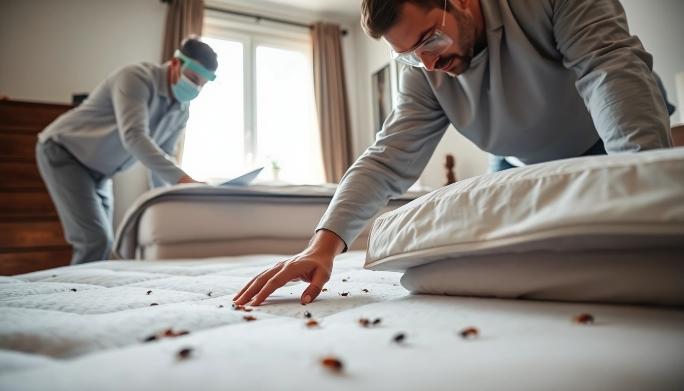 Implementing bed bug treatment in a home environment by a pest control expert.