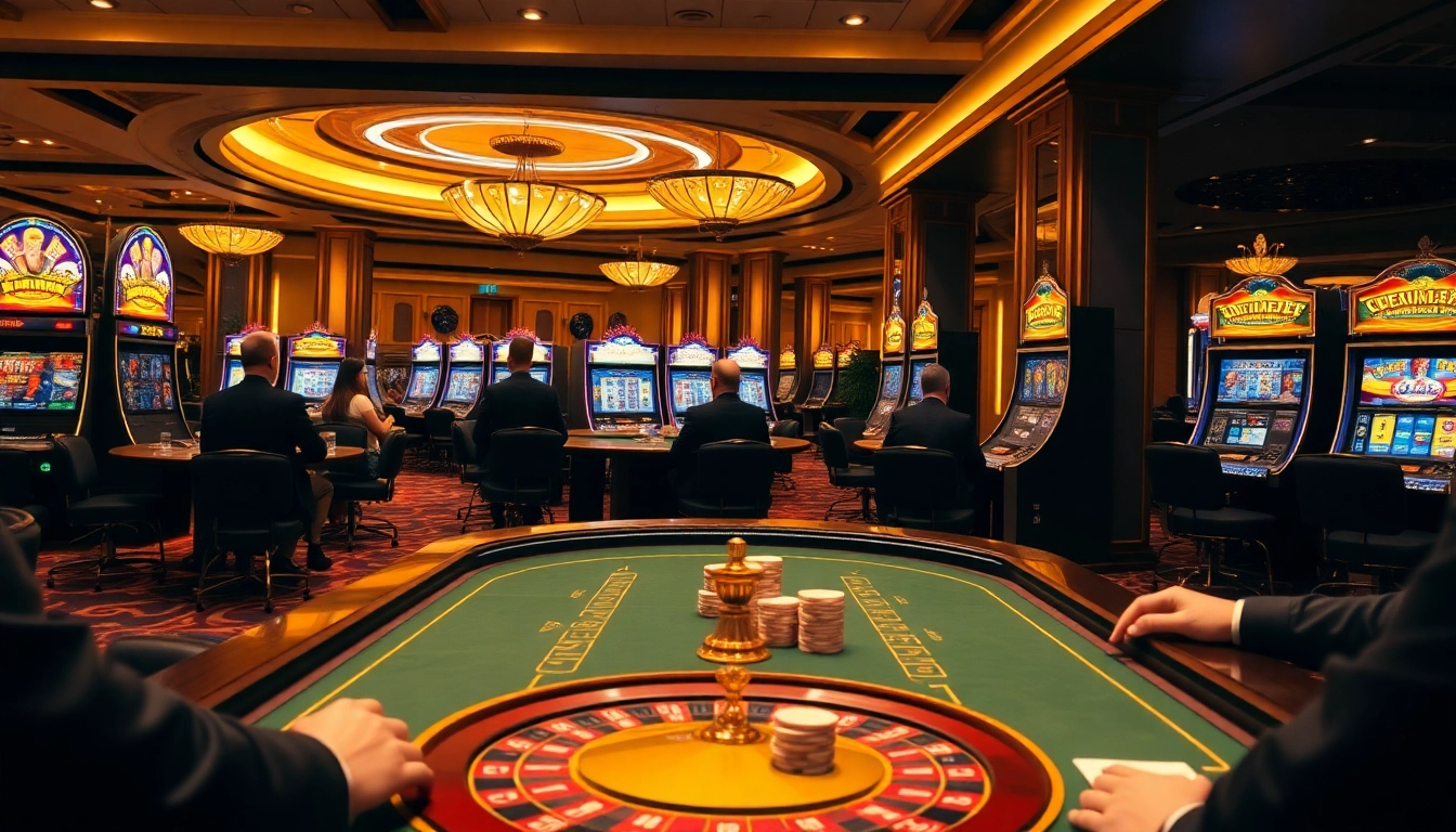 A player at https://79king2.sa.com/ enjoys a vibrant casino atmosphere with poker games and slot machines.