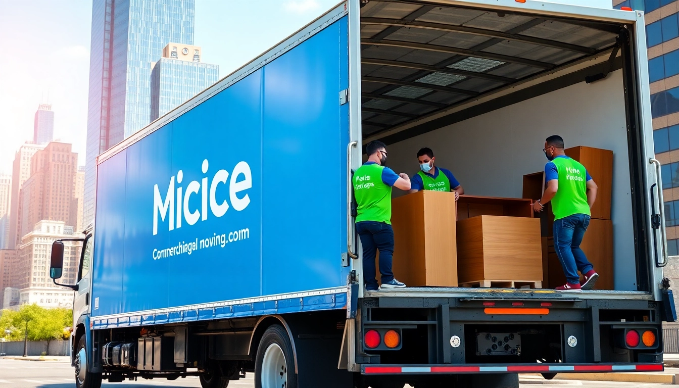 Chicago commercial moving company team efficiently loading furniture onto a moving truck.