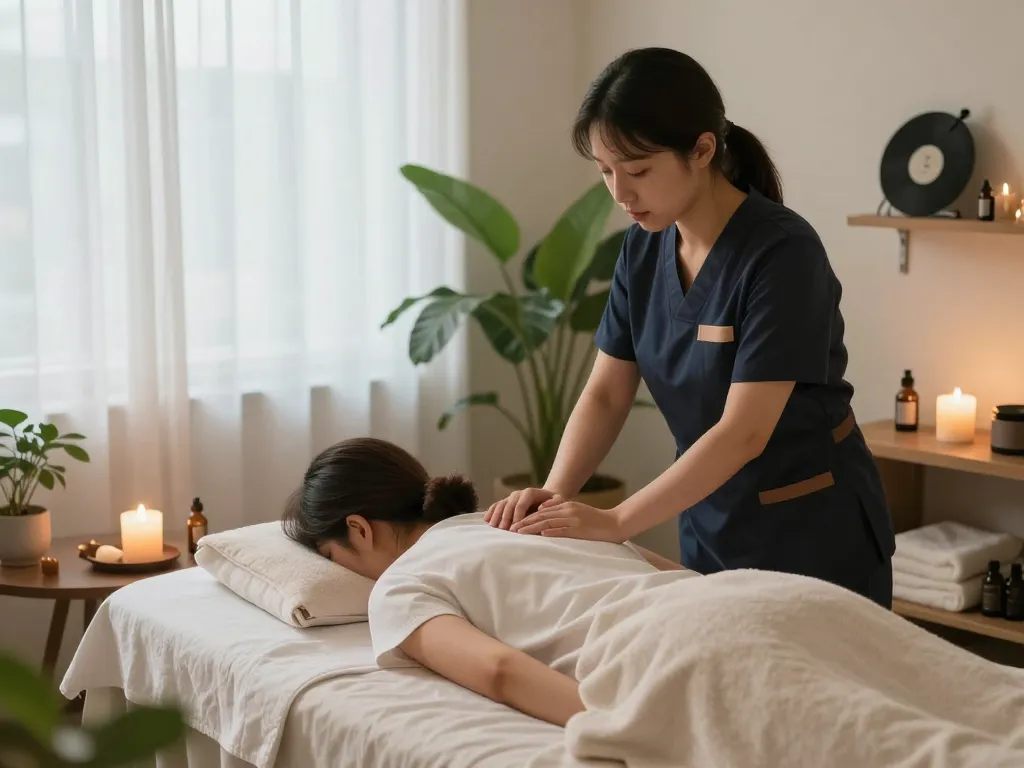 편안한 분위기와 전문 치료사가 있는 신사동마사지 장면