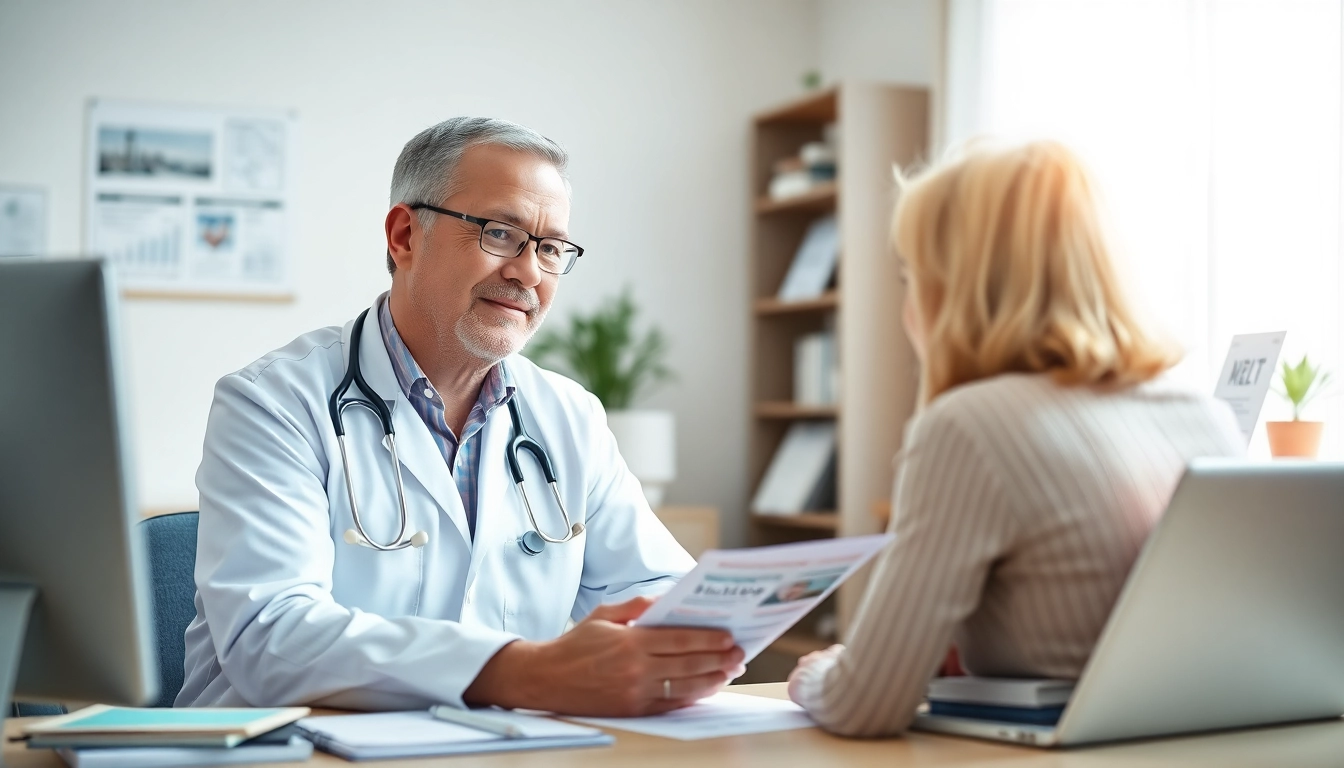 Engaging conversation with a private GP in a modern clinic setting, highlighting personalized care.