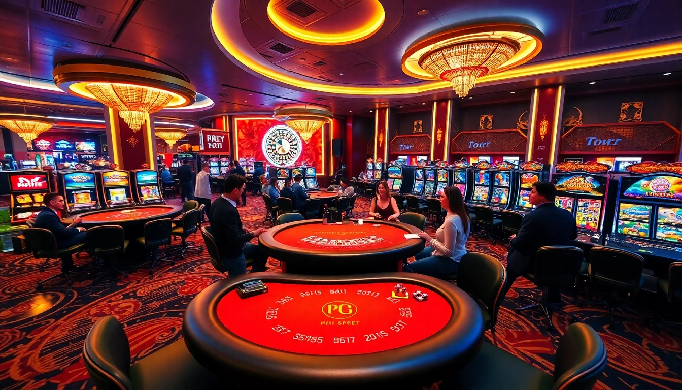 Engaging players enjoying PG Soft slots in a vibrant, luxurious casino setting.