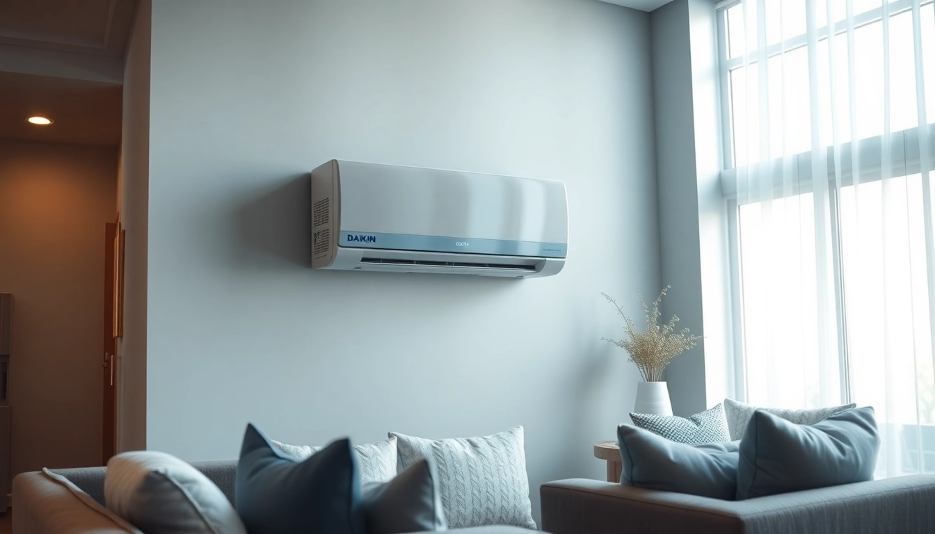 Showcase a Daikin mini split AC unit enhancing comfort in a modern living room.