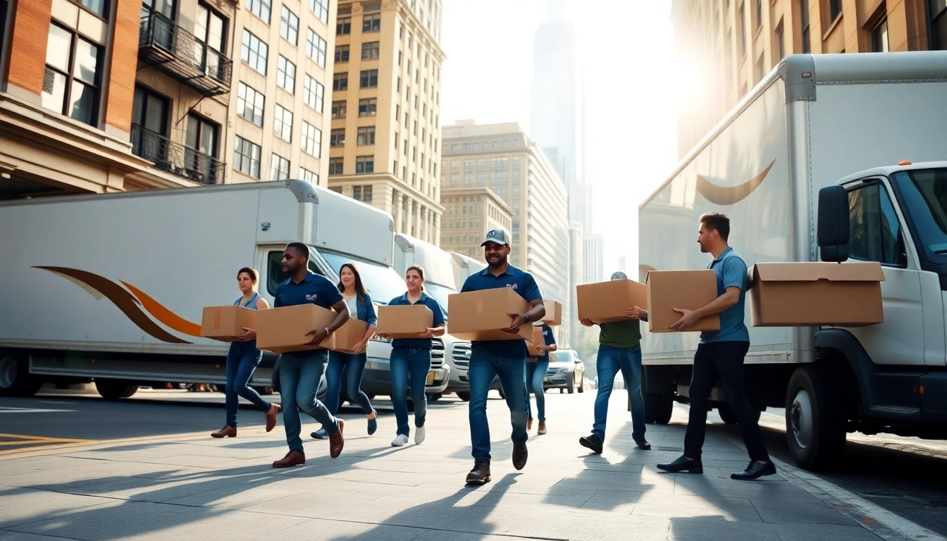 Local movers Boston team showcasing a stress-free moving process in a vibrant urban setting.