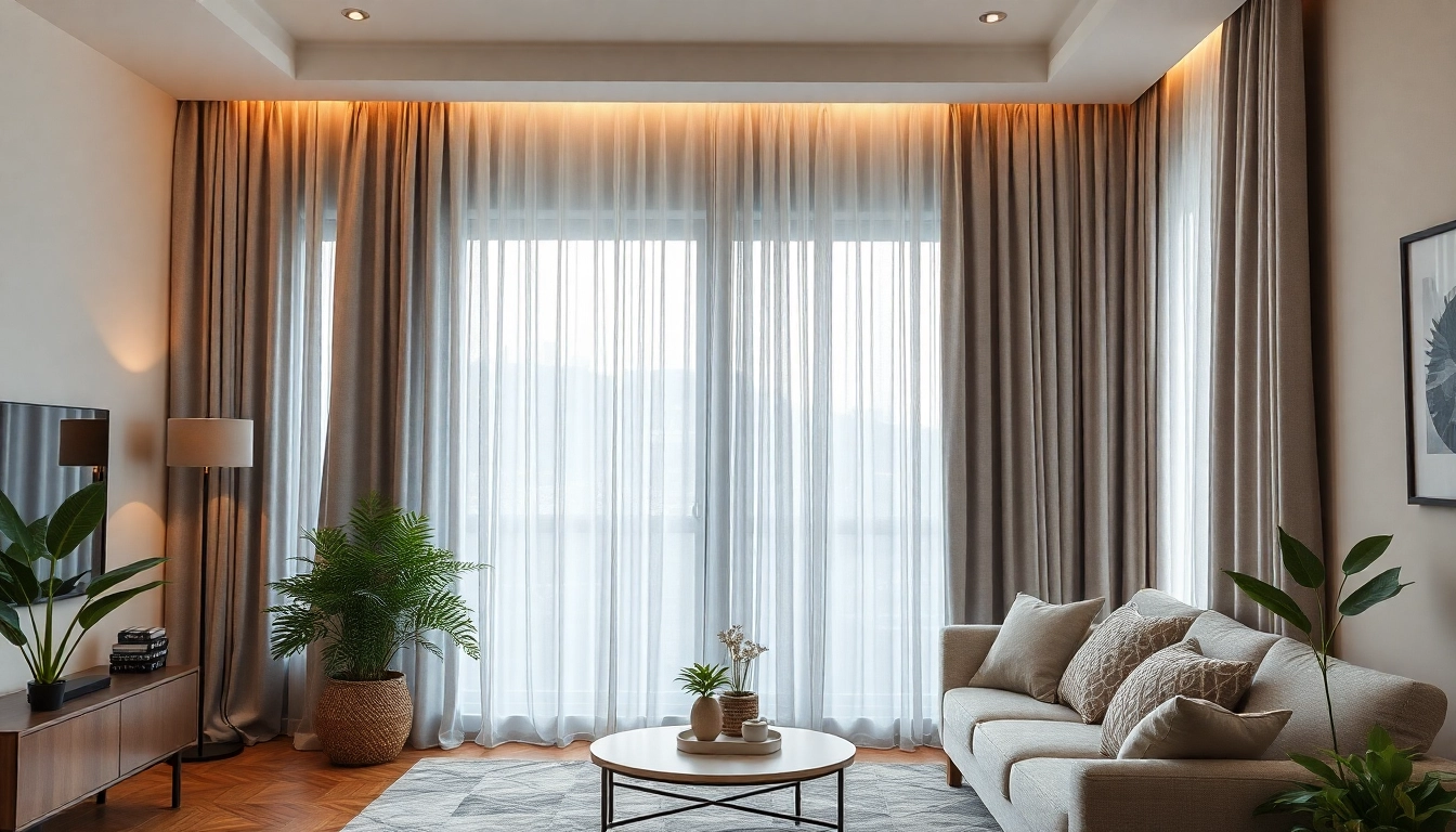 Verduisterende gordijnen blokkeren zonlicht in een stijlvolle woonkamer, creëren een gezellige sfeer.