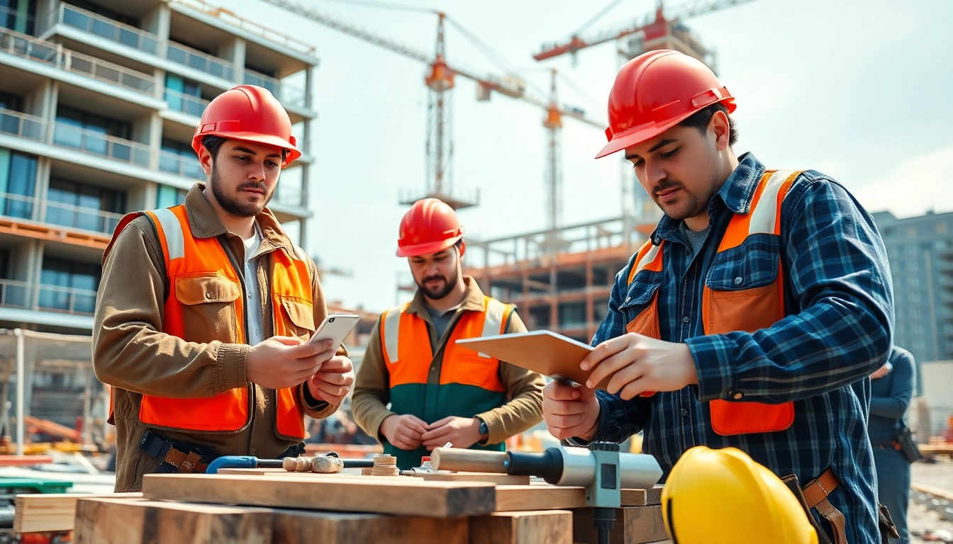 Construction apprenticeship training with apprentices collaborating on-site to gain practical skills.