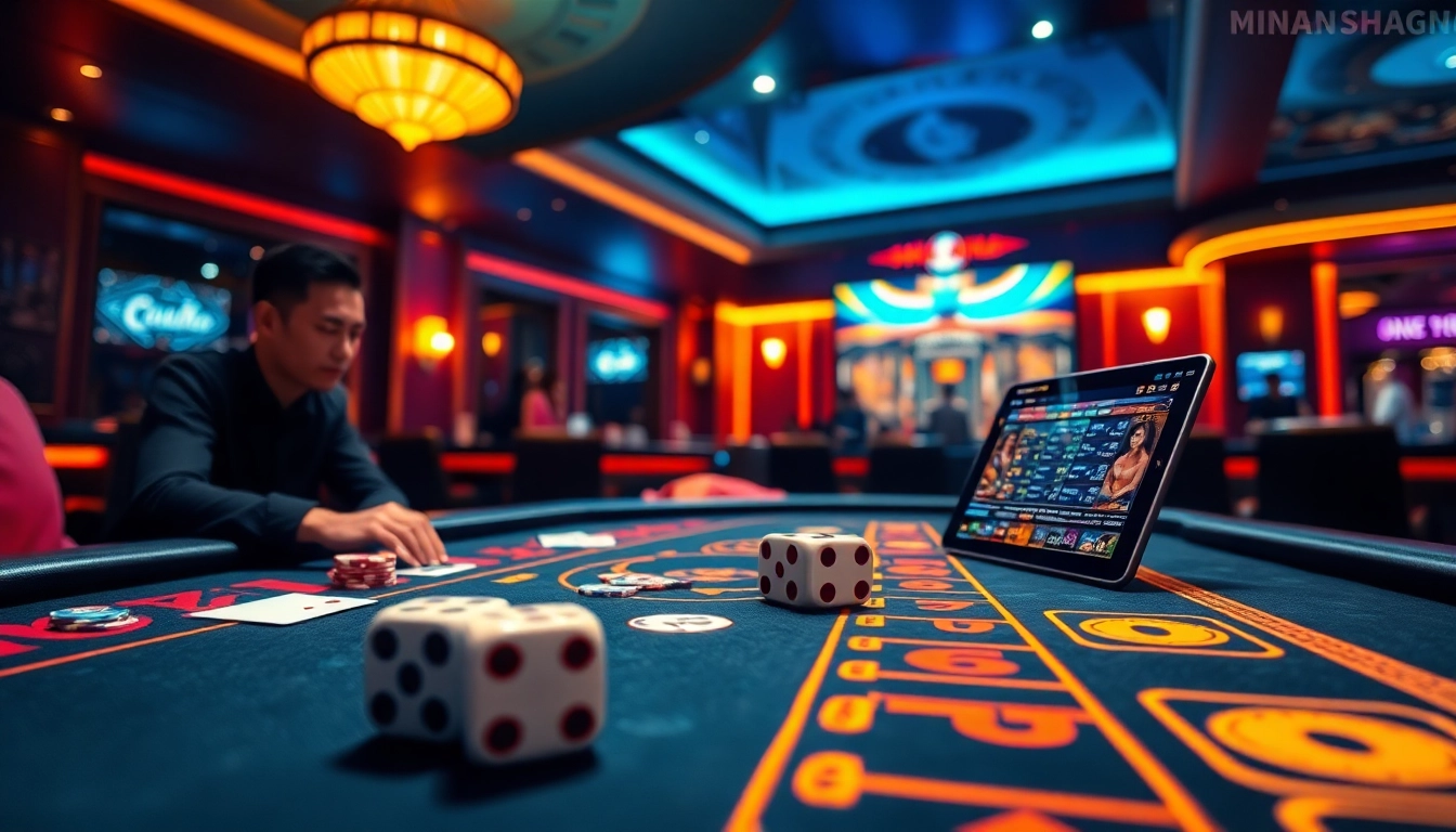 Engaging players in a thrilling game tài xỉu md5 at a vibrant casino table with colorful chips.