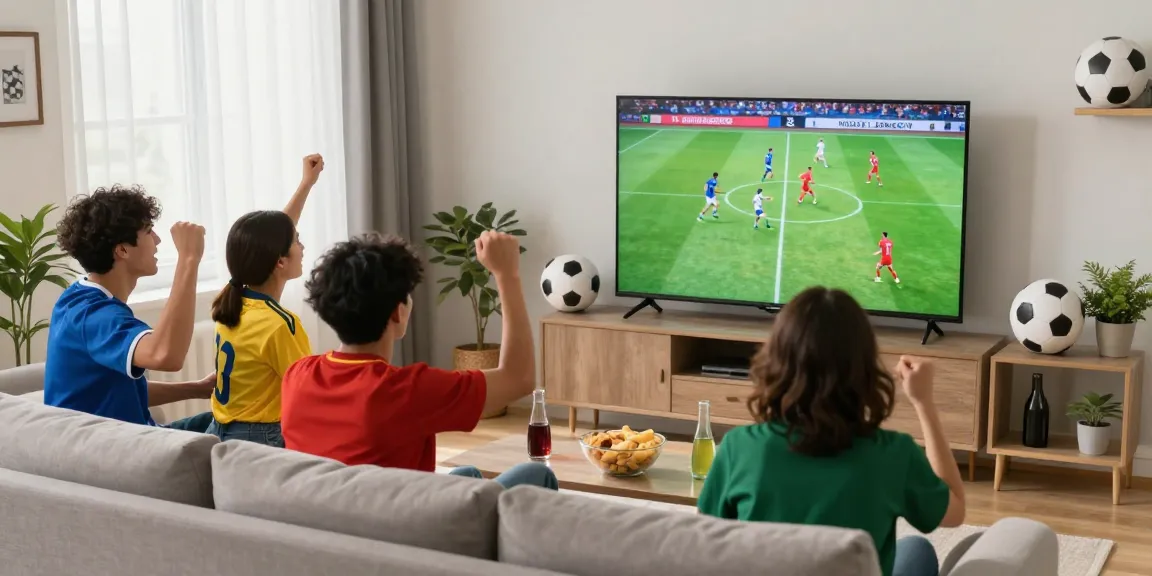 Menikmati nonton bola bersama teman-teman di ruang tamu yang nyaman.