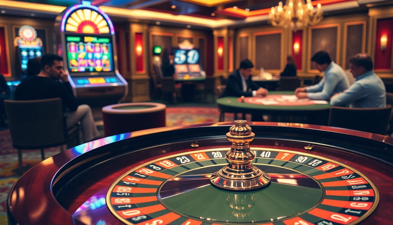 Players strategizing and betting at 32win's vibrant casino tables.