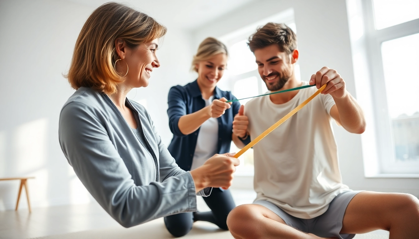 Physiotherapy near me session showing a therapist assisting a patient with exercises.