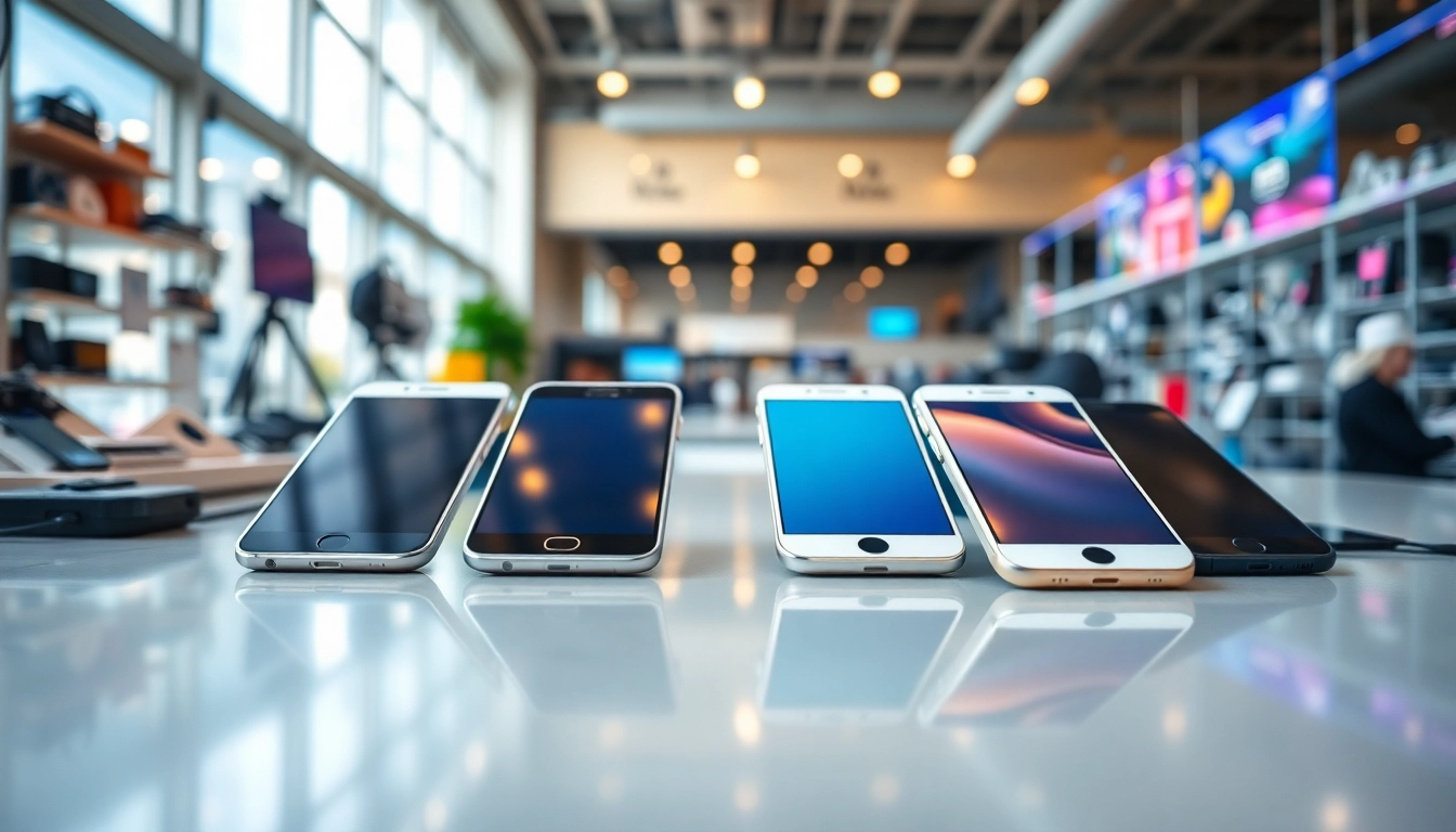 Get cash for phones Shannon Hills AR with sleek smartphones in a modern setting.