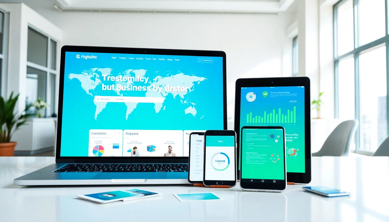 Showcasing a dynamic global business directory website across devices for enhanced user engagement.
