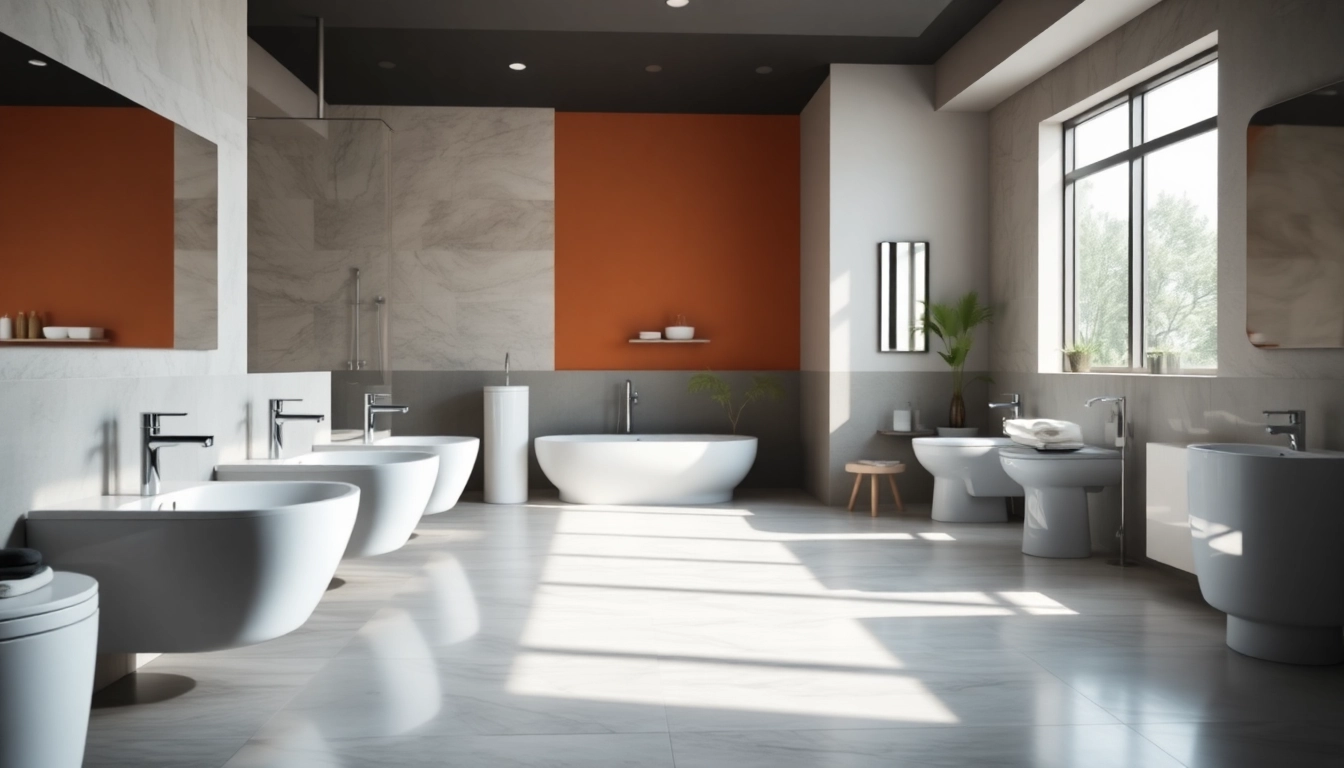 Visualizzazione di sanitari moderni in un elegante bagno luminoso.