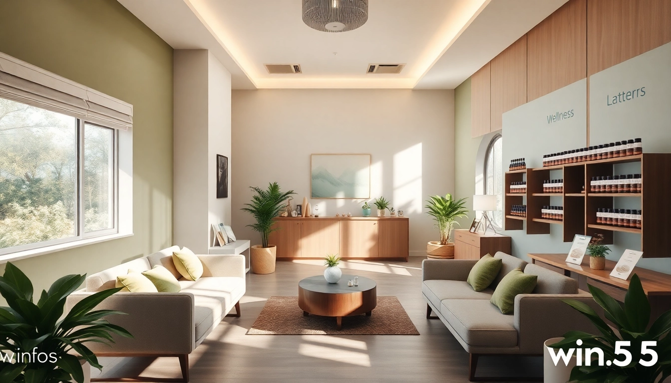 Experience wellness at win55 center with serene lighting, plants, and inviting spaces.