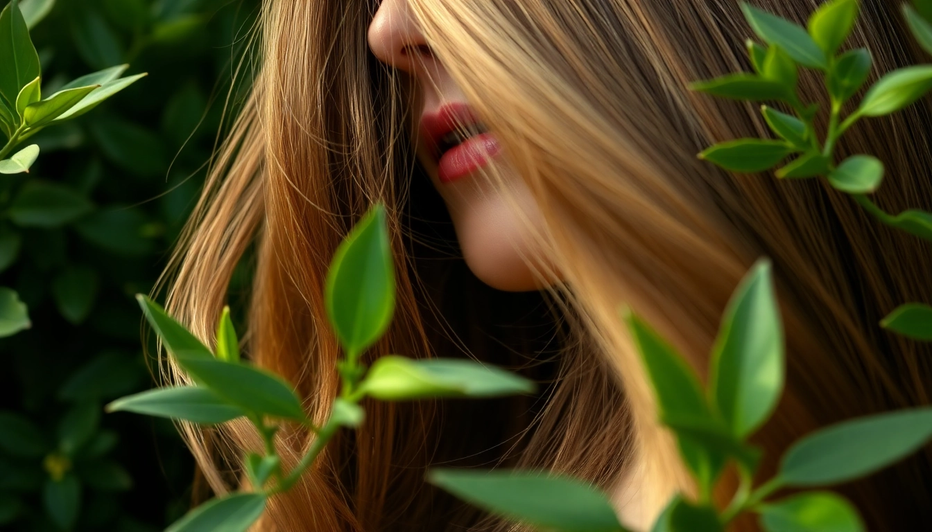 Model demonstrating invisi edge clip in hair extensions with a natural look in lush greenery.