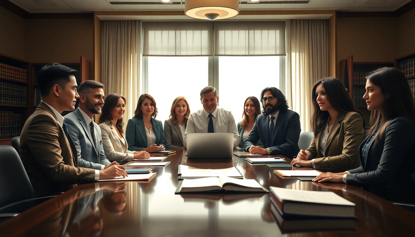 Engaging scene of USA attorneys collaborating in an elegant office.