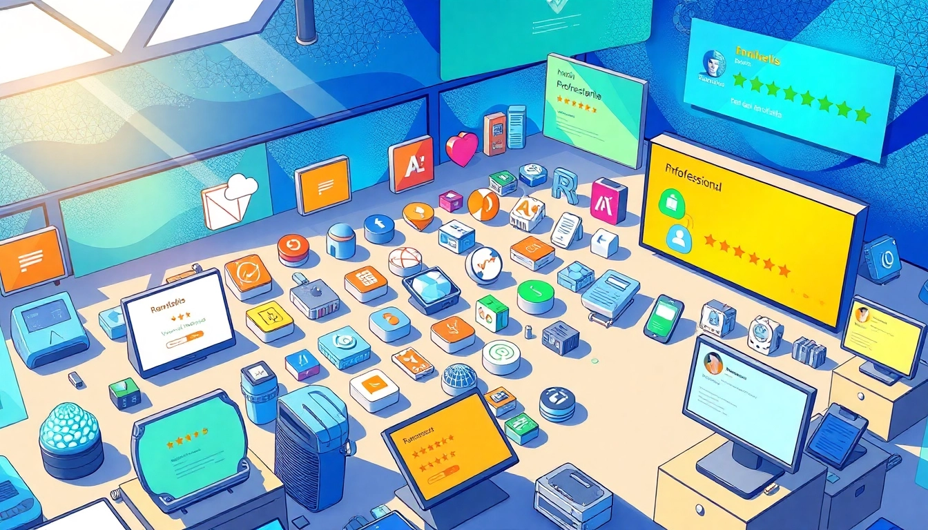 Showcasing a vibrant AI tool marketplace with diverse tool icons and user ratings.