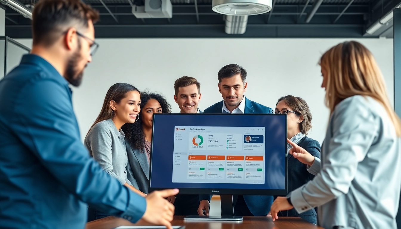 Team using hubspot crm free on a digital interface in a modern office environment.