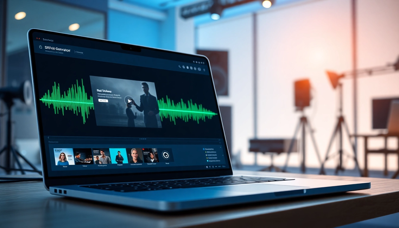 Create accurate SRT Generator subtitles quickly in a professional setup with modern tech elements.