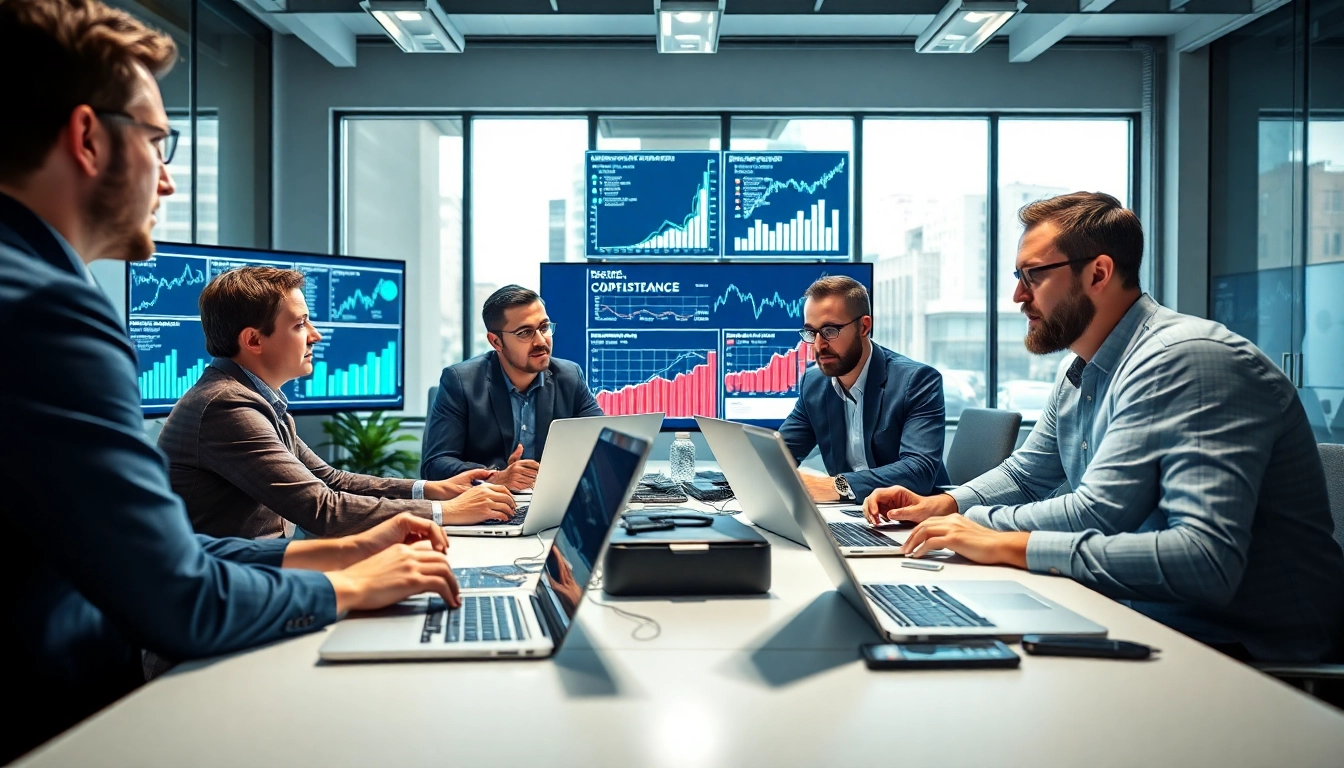 AI for competitive intelligence visualized by professionals analyzing data and insights.