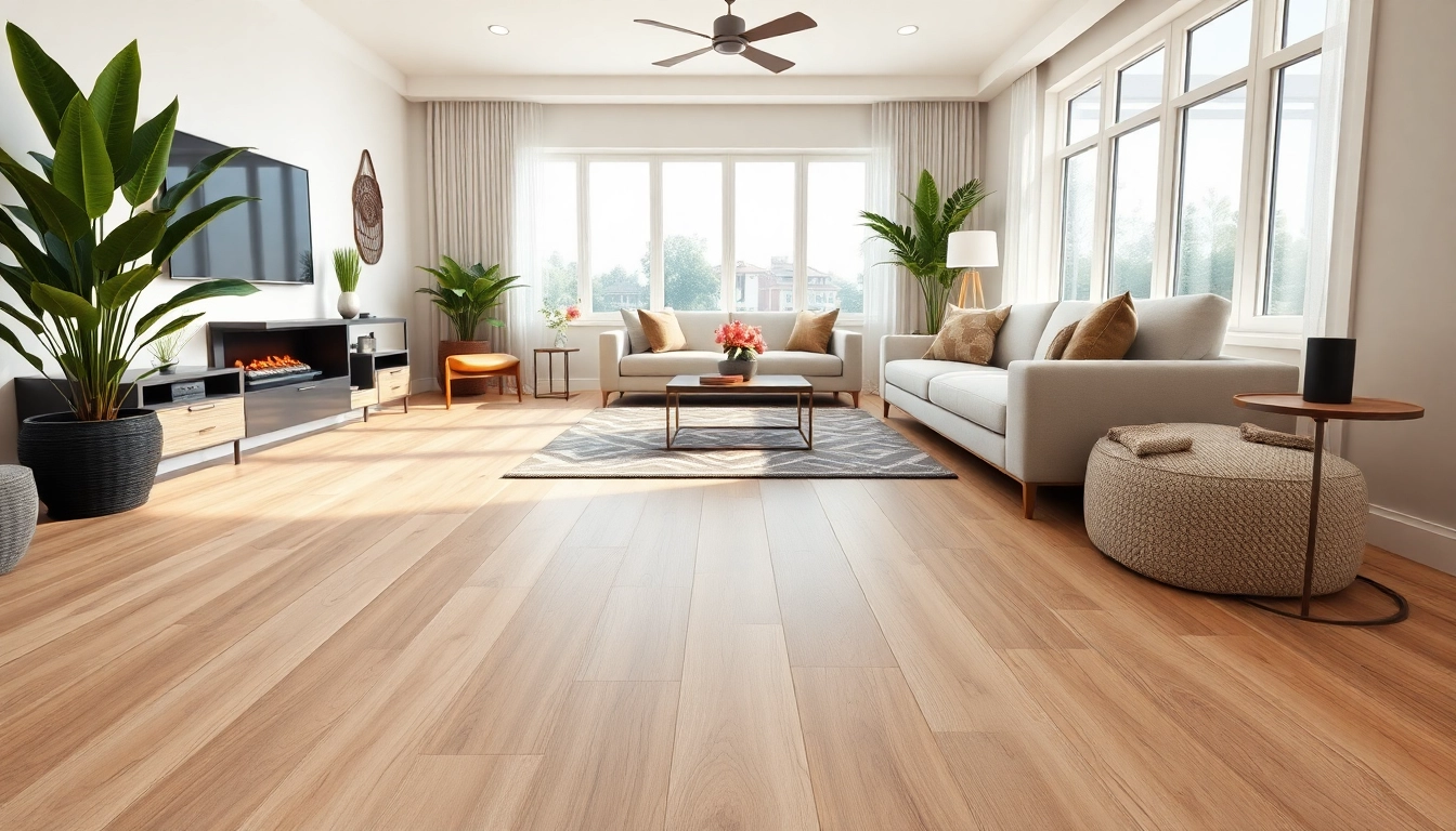 Stylish living room showcasing vinyl plank flooring with modern furniture and natural light.