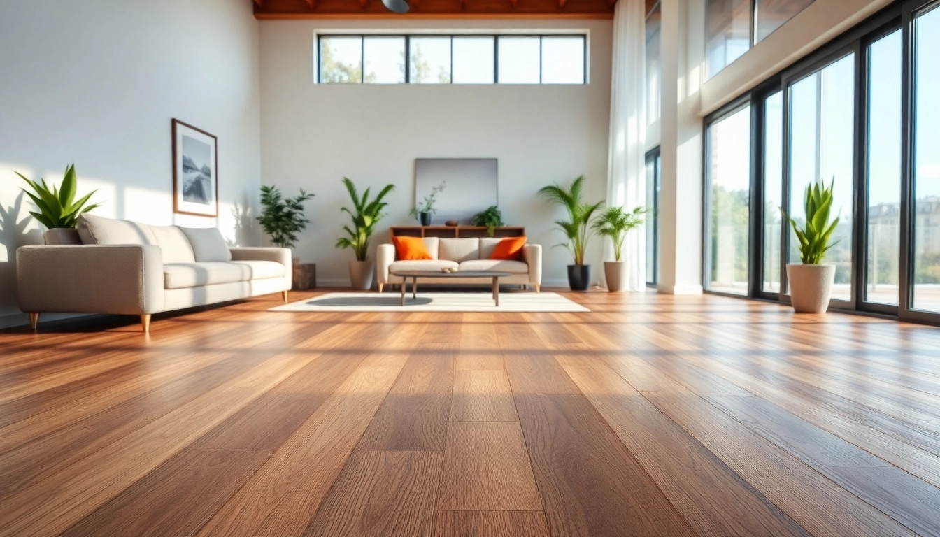 Transform your space with vinyl flooring, showcasing a modern living room with elegant oak and walnut textures.