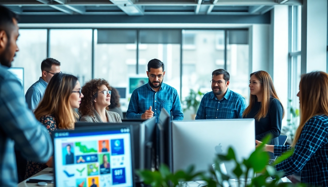 Illustration of a vibrant web design team engaged in a project, emphasizing edmonton web design