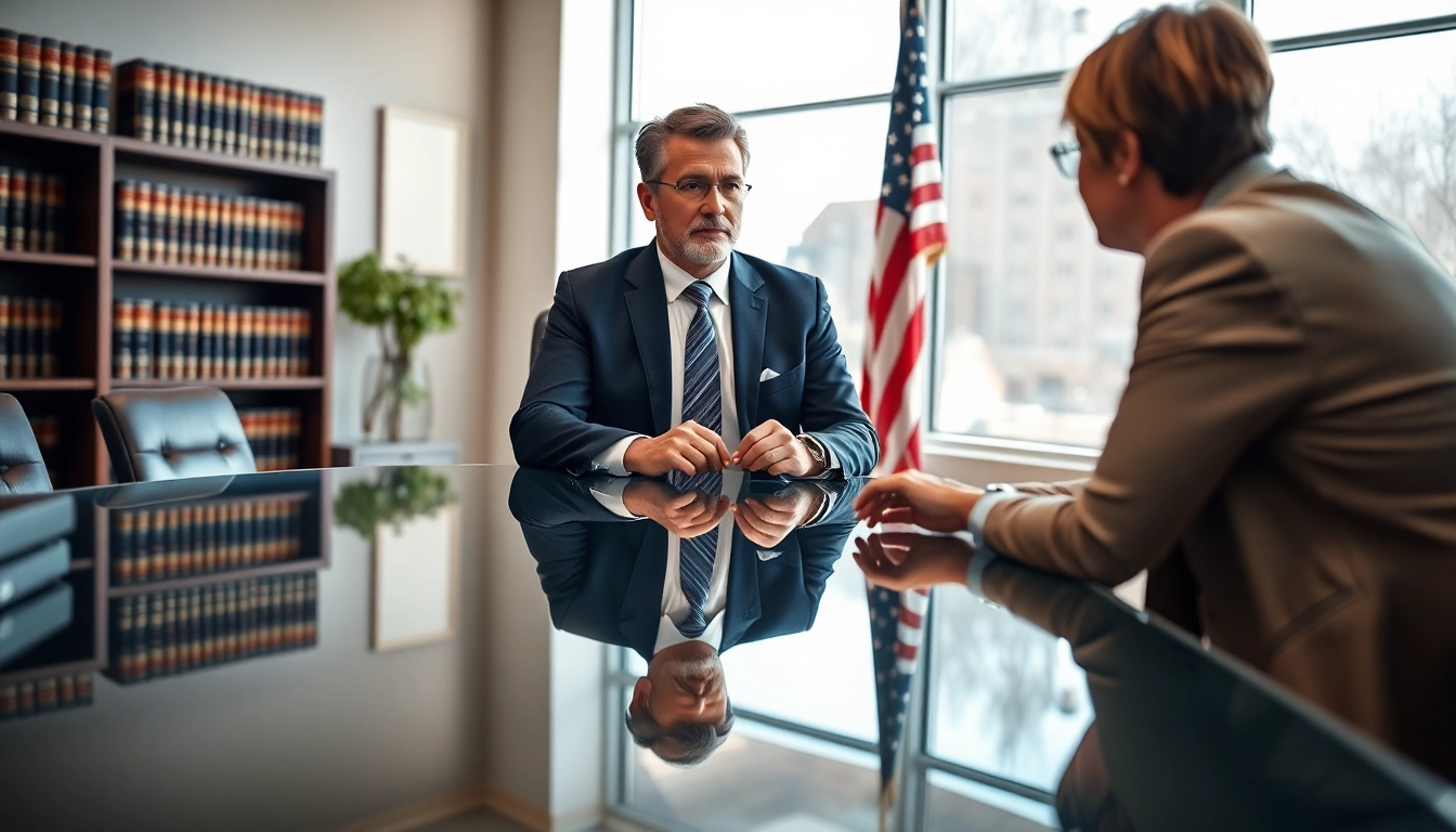 New Hampshire Immigration Attorney consulting with a client in a bright, professional law office.