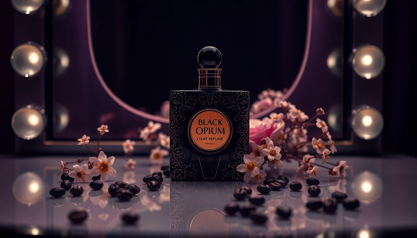 Admire the alluring Black Opium perfume bottle showcasing its luxurious design and rich details.