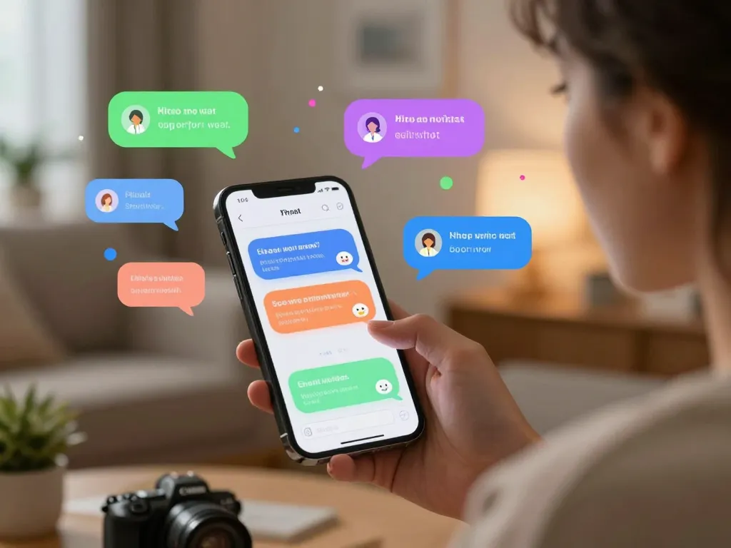 Engaging interaction with sex chat AI on a smartphone in cozy home setting.