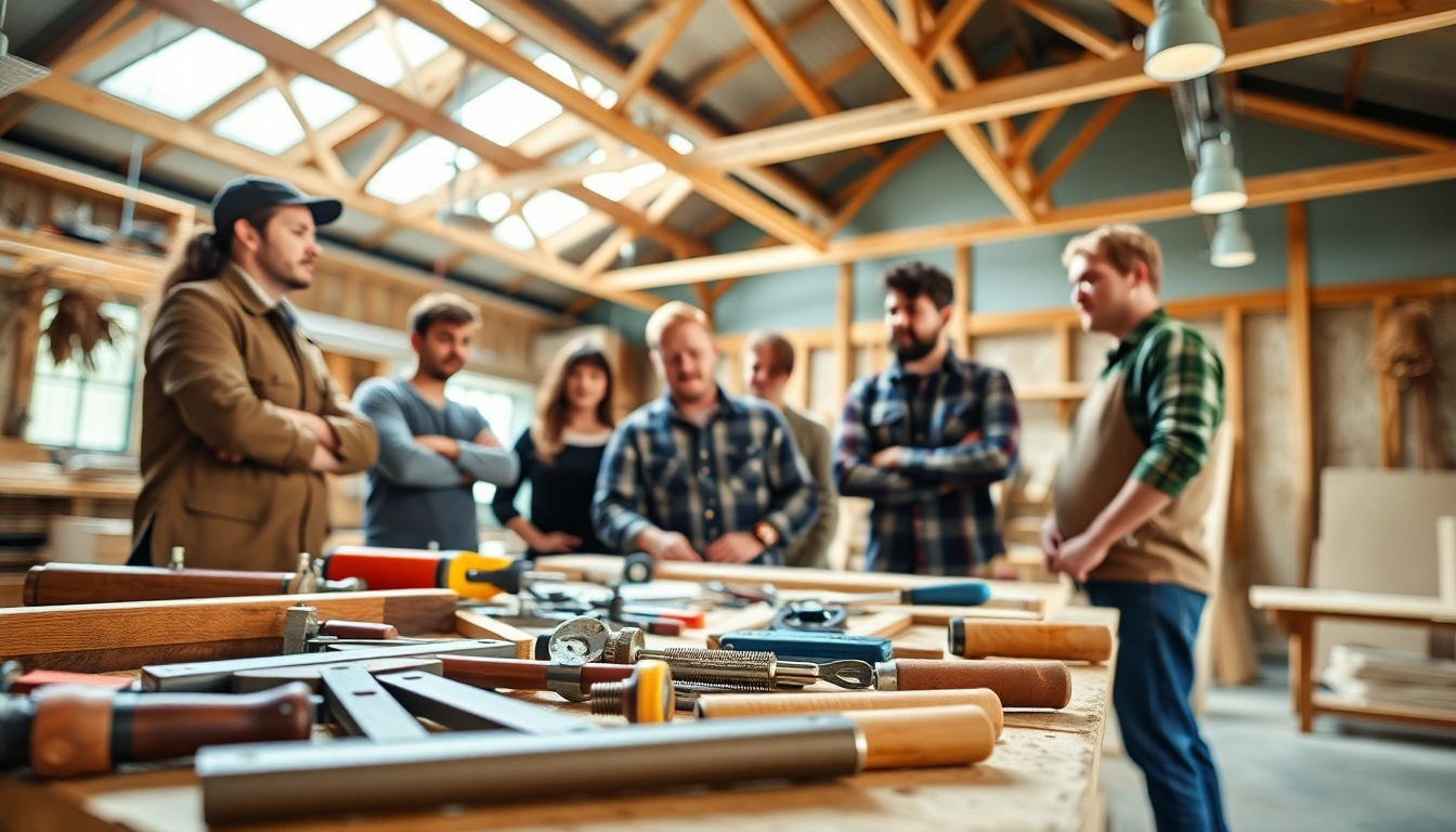Apprenticeship in carpentry with hands-on training in a bright workshop.
