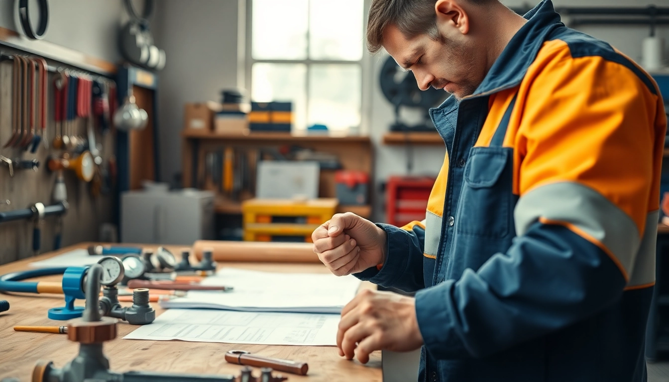 Expert gas fitter north shore optimizing equipment and pipes in a professional workshop.