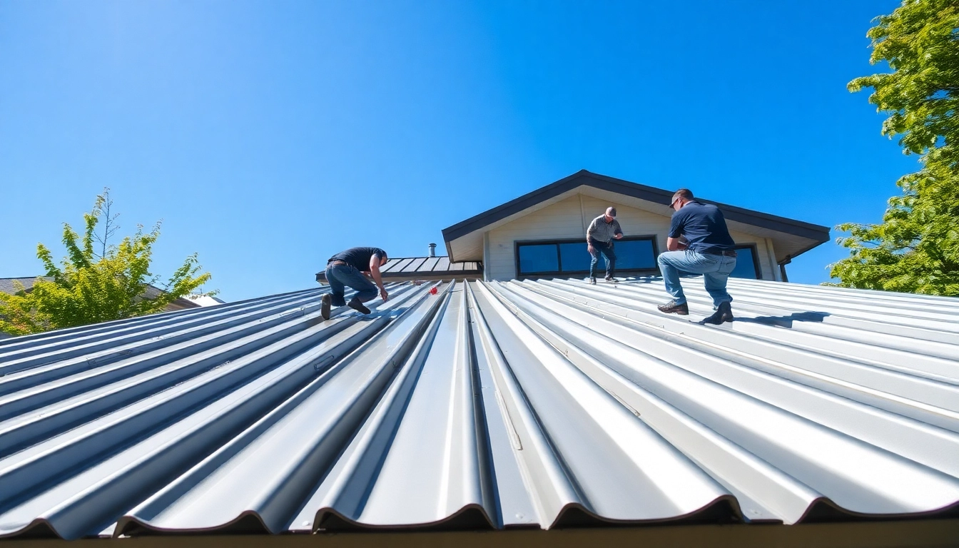 Installing metal roofing vancouver on a modern home with skilled professionals at work.
