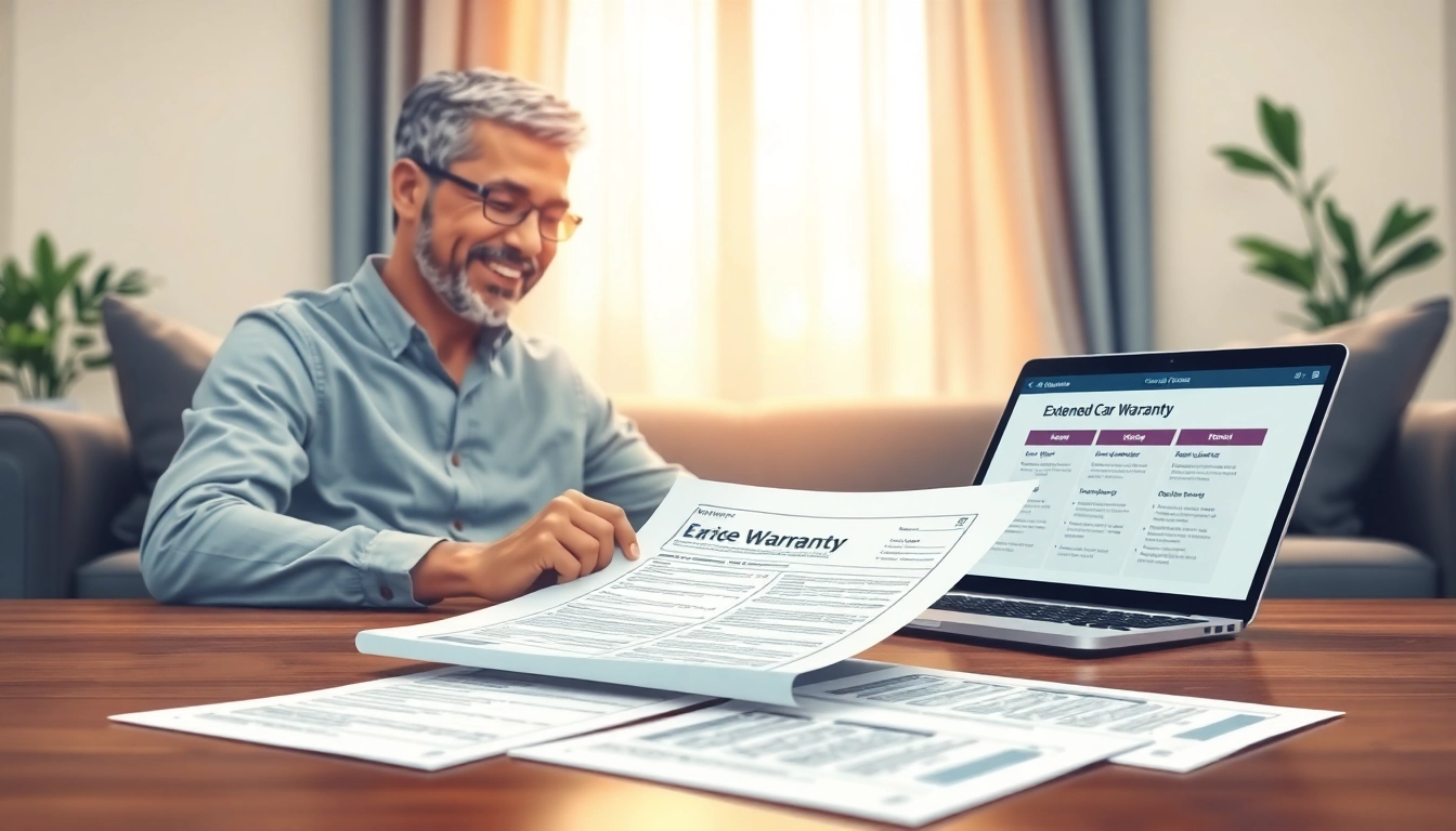 Reviewing an extended car warranty documentation in a cozy home environment.