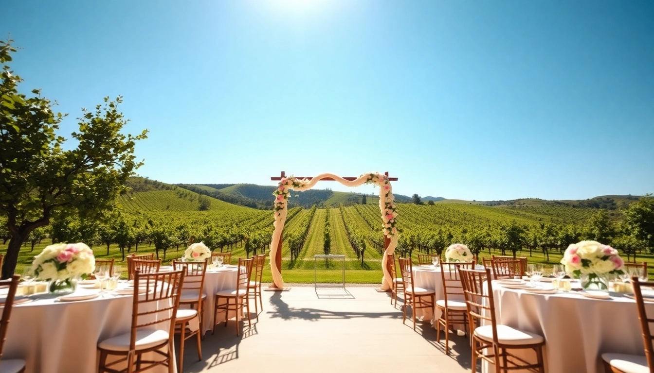 Capture a stunning wedding venue California with elegant decorations and a rustic floral arch.