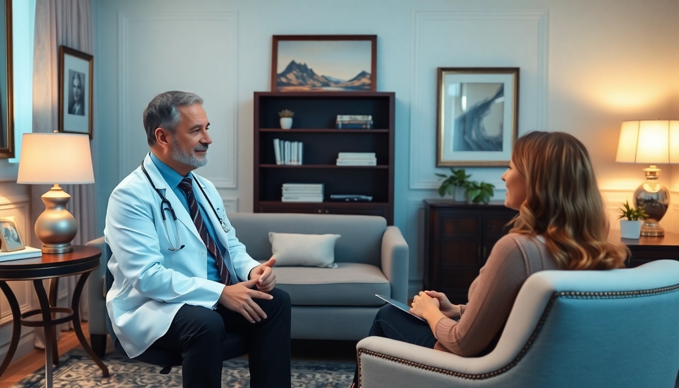 Best psychiatrist dubai in a serene office environment, engaging with a patient.