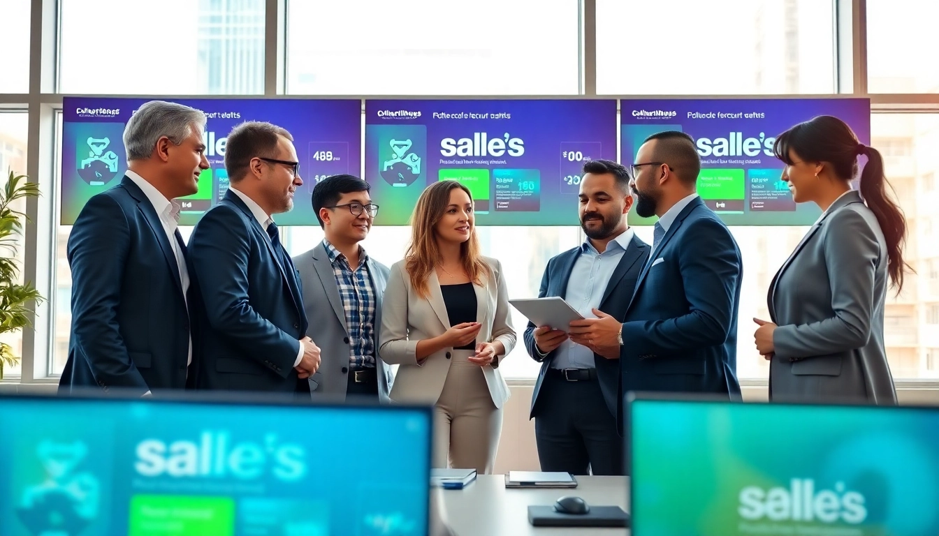 Recruiters discussing where to post sales jobs in a modern office setting.