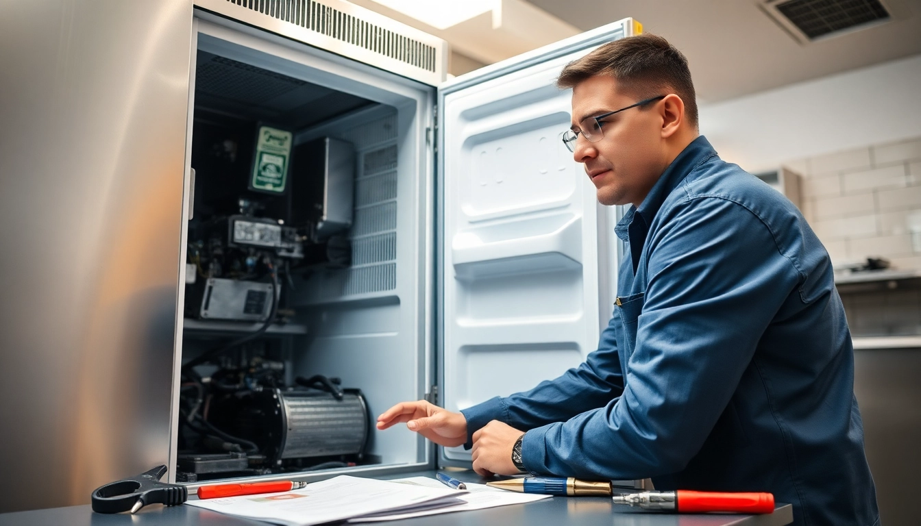 Technician performing Commercial Freezer Repair, showcasing expertise in advanced appliance maintenance.