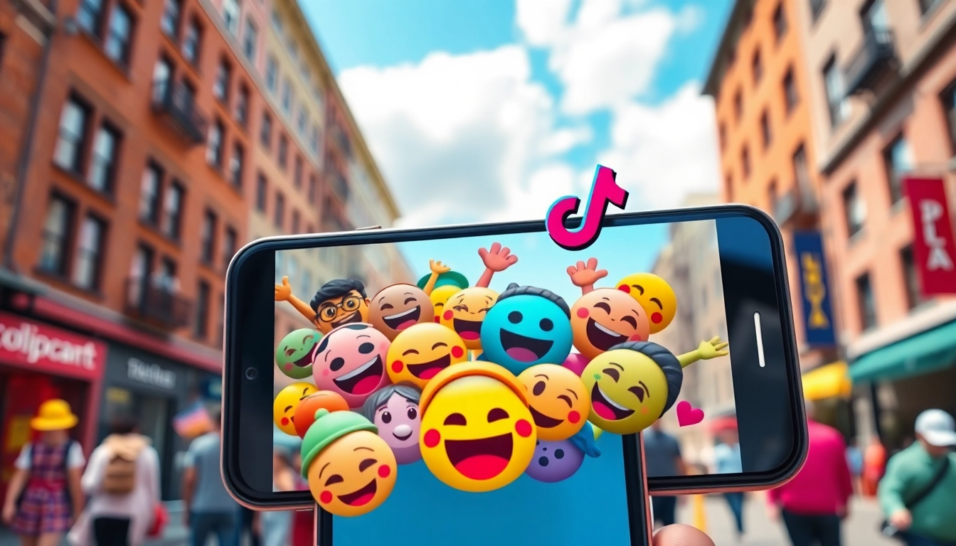 Engaging TikTok emojis displayed dynamically from a phone, showcasing lively expressions.
