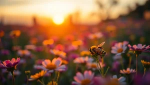 Observa colmenas de poliestireno con abejas en un entorno florido y soleado.