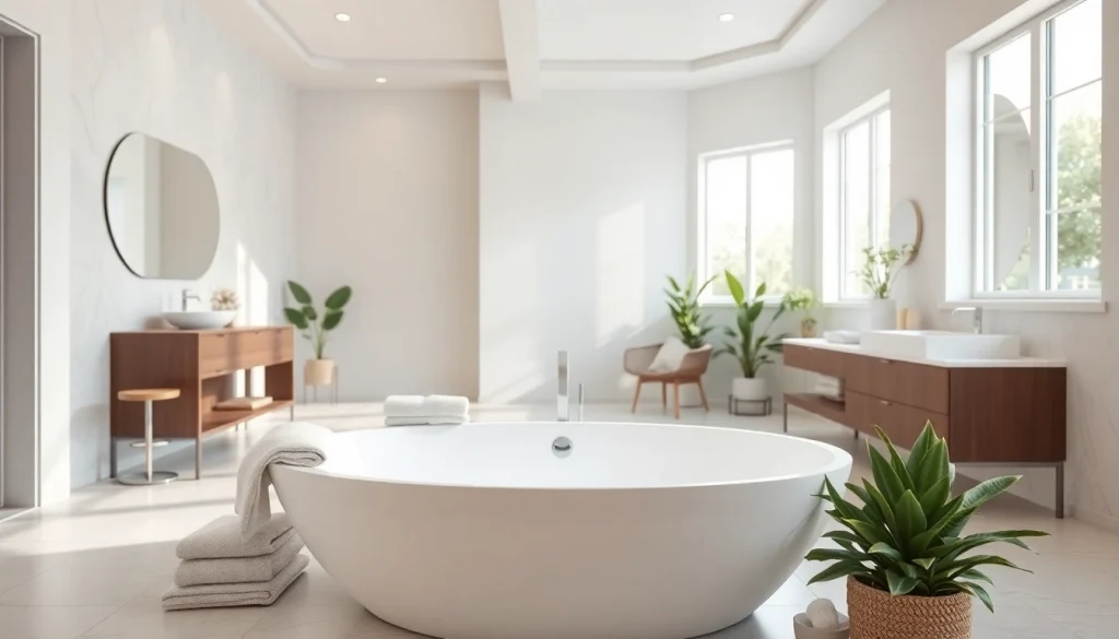 Revitalize your space with our bathroom remodeling service, featuring a stylish modern tub and natural lighting.