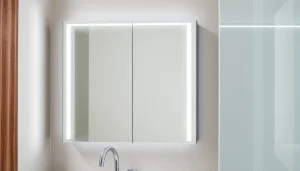 Erleben Sie den eleganten sonni Spiegelschrank mit integrierter LED-Beleuchtung in einem modernen Badezimmer.