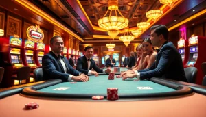 คาสิโนในบรรยากาศที่หรูหราพร้อมผู้เล่นที่กำลังมีความสุข