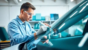 Lifetime warranty auto glass Denver technician expertly repairing a windshield in a modern workshop.