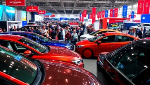 Visitors engaging with sleek vehicles at an Auto Cars Show event, capturing excitement and innovation.