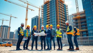 Find reliable building companies near me with skilled teams at work on a construction site.