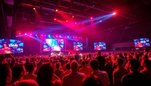 Kooralive performance highlighting musicians and vibrant lighting at a lively stage event.