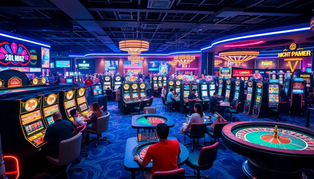 An exciting casino atmosphere showcasing KJC's latest platforms XX88 and RR88 for gamblers.